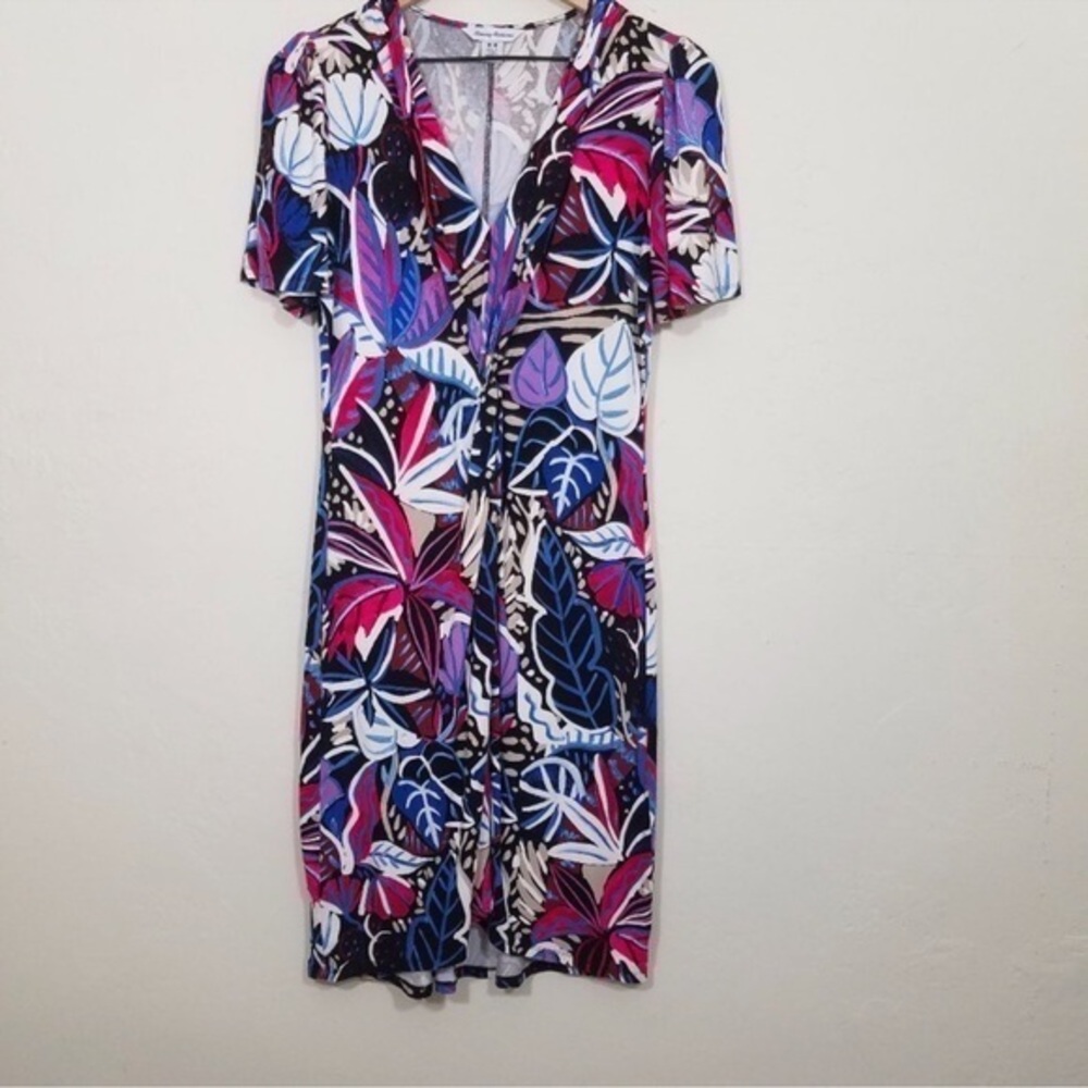 Tommy Bahama V-Neck Multicolor Dress Short Sleeve Stretch Size M‎